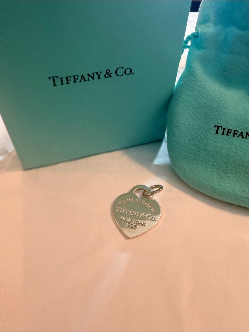 Tiffany & Co. Sterling Silver Heart Tag Pendant with Signature Blue Pouch